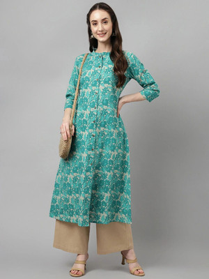 FIORRA Women Floral Print Straight Kurta(Green)