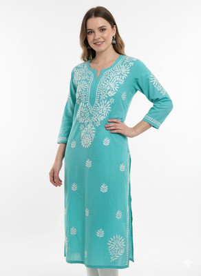 Unstop Women Chikan Embroidery Ethnic Dress Kurta(Light Blue)