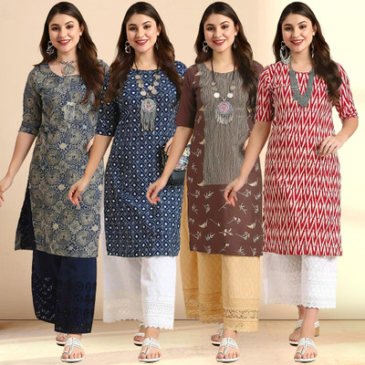 1 Stop Fashion Women Printed, Geometric Print, Striped A-line Kurta(Multicolor)