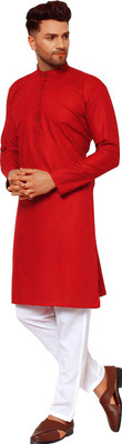 Vibhuti Men Printed Straight Kurta(Red)
