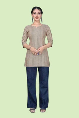 Db Fashion Cl Women Striped Flared Kurta(Beige)