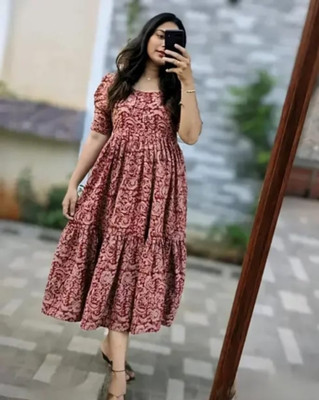 nikku textiles Women Printed A-line Kurta(Maroon)