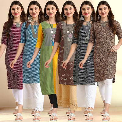 1 Stop Fashion Women Printed Straight Kurta(Multicolor)