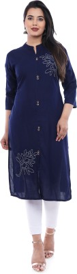 MaaPaa Women Embroidered Straight Kurta(Blue)