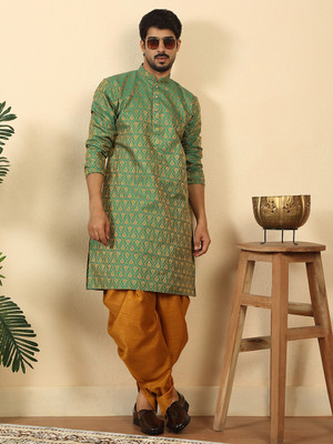 kraft india Men Paisley Straight Kurta(Green)