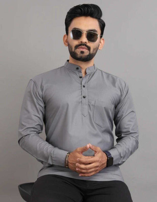 ShivayImpex Men Solid Straight Kurta(Grey)