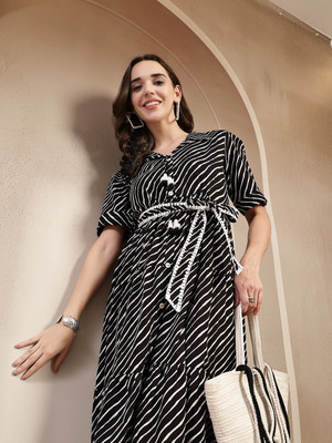 Stylum Women Printed Flared Kurta(Black)