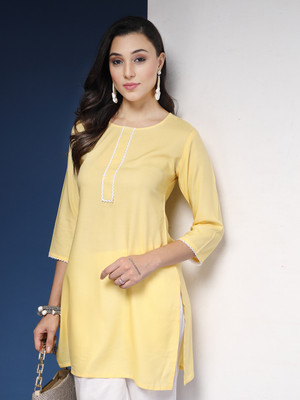 Daevish Women Solid Straight Kurta(Yellow)
