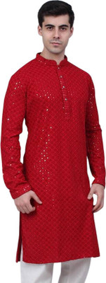 DHASU TRENDZ Men Embroidered Straight Kurta(Maroon)