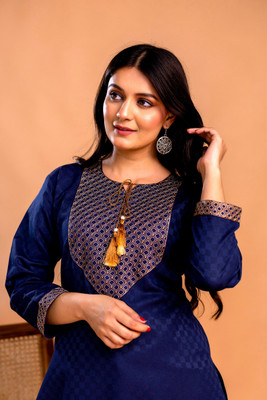 Tibra Attire Women Embroidered Straight Kurta(Black)