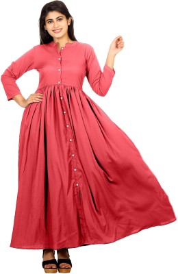 ZYYMMAZ Women Solid Flared Kurta(Red)