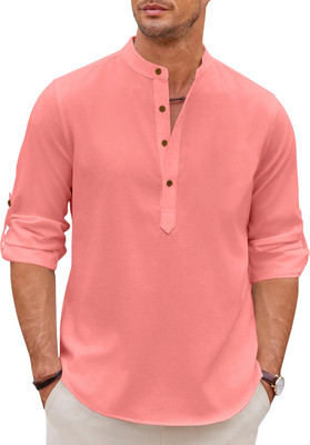 SHOPYCLICK Men Solid, Self Design Straight Kurta(Pink)