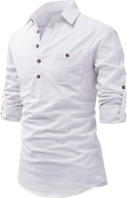TrendiVastra Men Solid A-line Kurta(White)