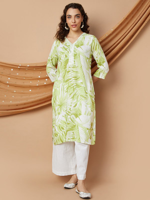 Melange by Lifestyle Women Printed Straight Kurta(Grey)