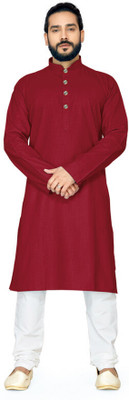 Swegzin Men Solid A-line Kurta(Maroon)