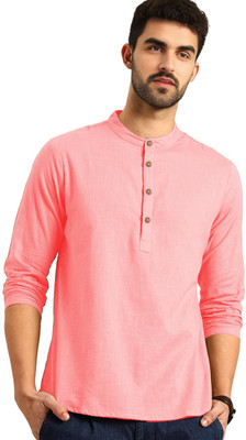 LENIA Men Solid A-line Kurta(Silver)
