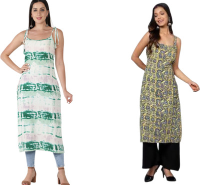 KALLAXI Women Printed Straight Kurta(Multicolor)