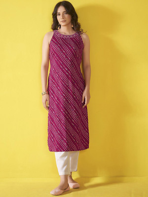 ANOUK Women Embroidered Straight Kurta(Pink)