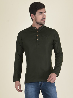DEYANN Men Self Design Straight Kurta(Dark Green)