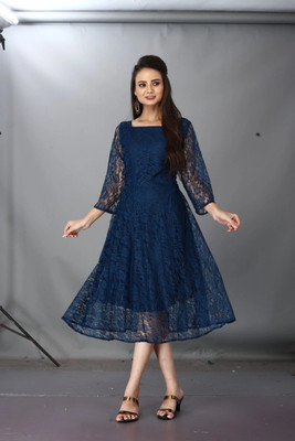 DHARAFASHION Women Self Design Anarkali Kurta(Dark Blue)