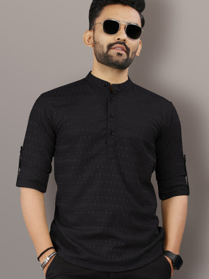 VeBNoR Men Striped Straight Kurta(Black)