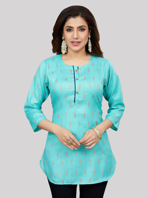 Saree Swarg Women Woven Design Flared Kurta(Blue)