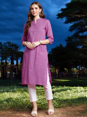 Ladylaz Women Self Design Straight Kurta(Purple)