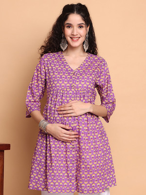 Secret Wish Women Floral Print A-line Kurta(Purple)