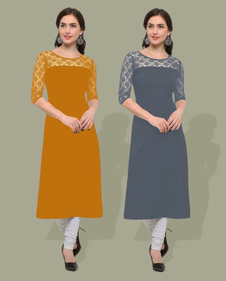 Maheshvi Women Self Design Straight Kurta(Grey)