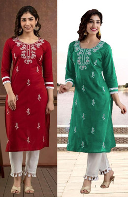 vikshi Women Embroidered Straight Kurta(Multicolor)
