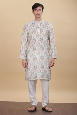 ANOUK Men Abstract Straight Kurta(Beige)