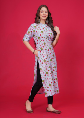 HEARTLOOM Women Printed A-line Kurta(Blue)