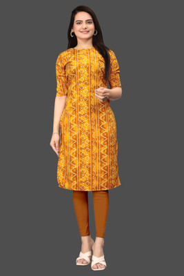 RANGRASIYA CORPORATION Women Printed Straight Kurta(Yellow)
