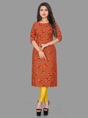 tanvi creation Women Printed Straight Kurta(Orange, Red, Yellow)