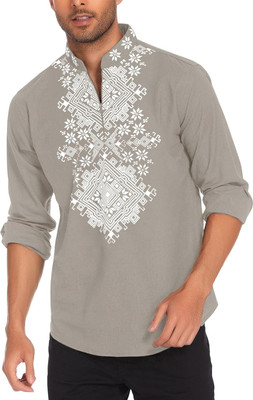 DIMMY Men Solid A-line Kurta(Grey)