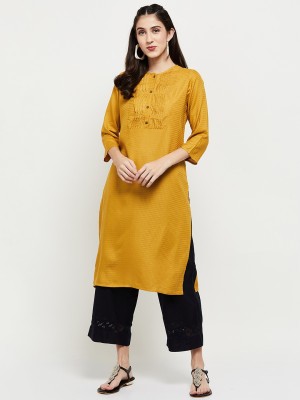 MAX Women Self Design Straight Kurta(Yellow)