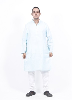 Chhangamal Chikan Industries Men Abstract Straight Kurta(Blue)