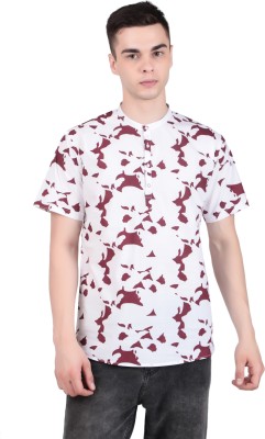 MADE IN THE SHADE Men Printed Straight Kurta(White, Maroon)