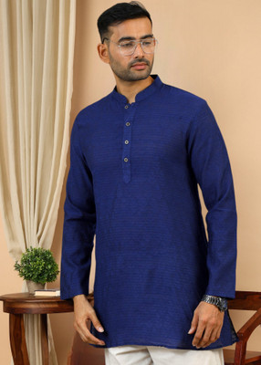 Tattva Men Printed Straight Kurta(Dark Blue)