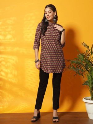 MEERANSHI LIVING Women Floral Print Straight Kurta(Brown)
