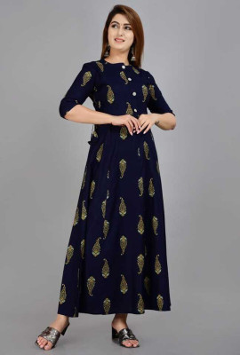 SMIEN Women Printed Flared Kurta(Blue)