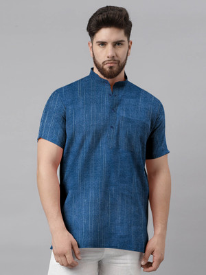 ARCOLLECTION Men Self Design Straight Kurta(Blue)