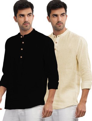 UNIFAV Men Solid Straight Kurta(Beige)
