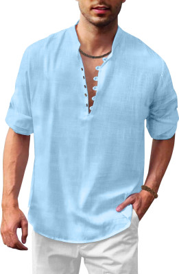 zbio Men Solid Straight Kurta(Light Blue)