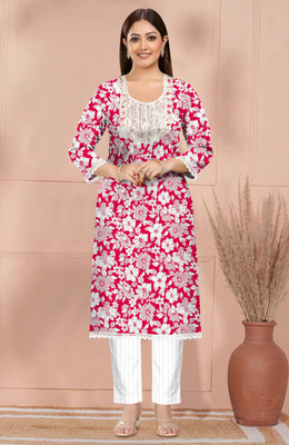 B K FASHION HOUSE Women Floral Print A-line Kurta(Red)