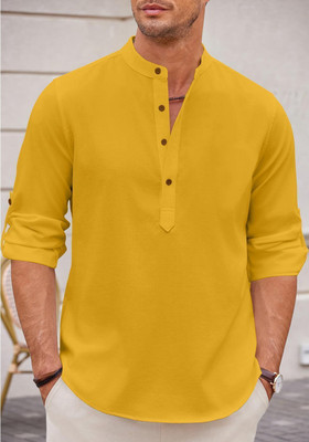 zbio Men Solid Straight Kurta(Gold)