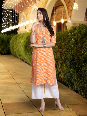 1 Stop Fashion Women Self Design A-line Kurta(Orange)