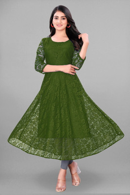 Lakshya Fashion Mart Women Self Design Anarkali Kurta(Dark Green)