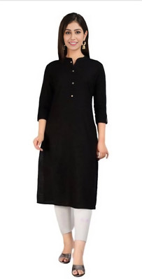 PRIYALIFASHION Women Solid Straight Kurta(Black)