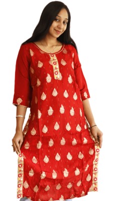 MandY Pehnava Women Embroidered Straight Kurta(Red)